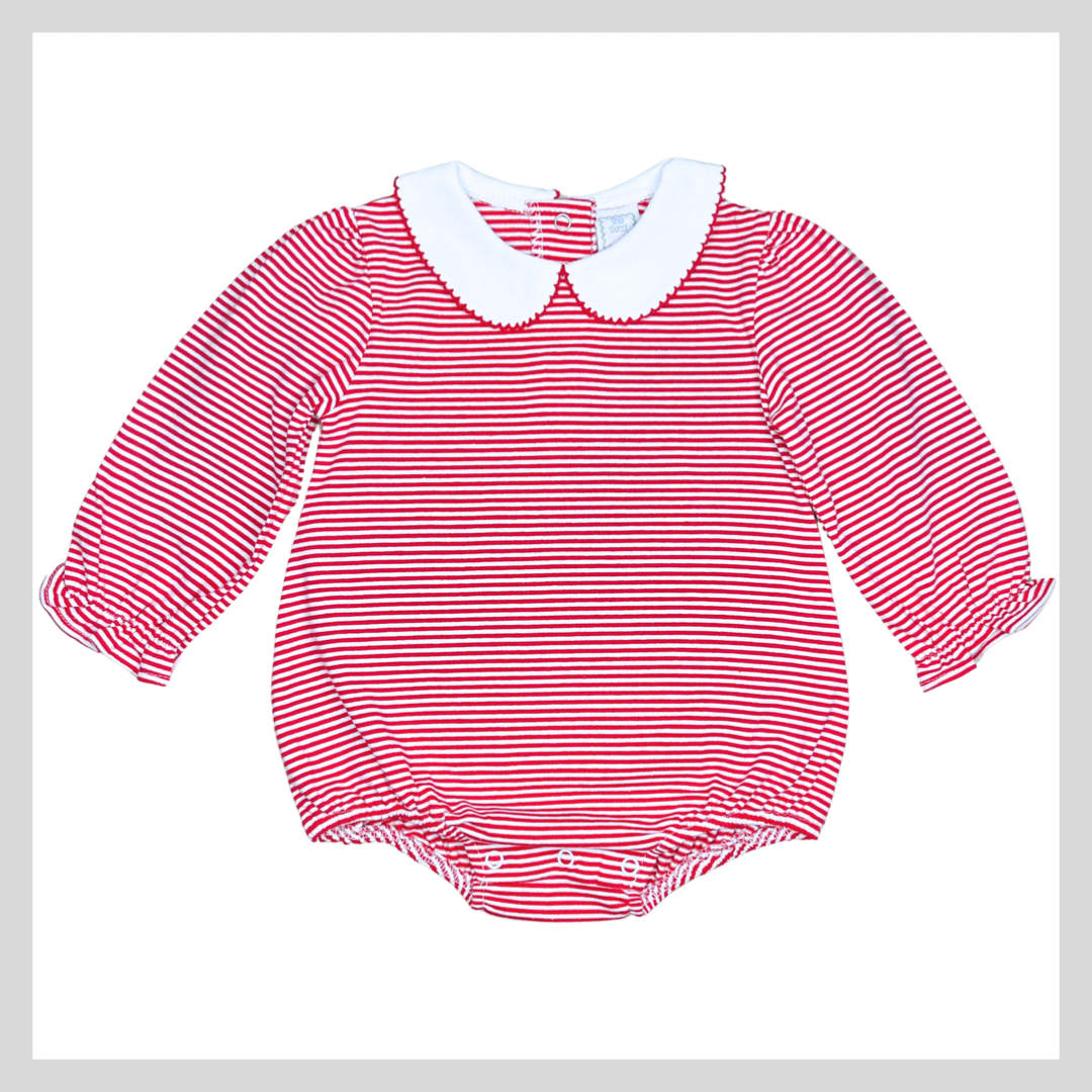 LONG SLEEVE COLLARED STRIPED BABY BUBBLE RED