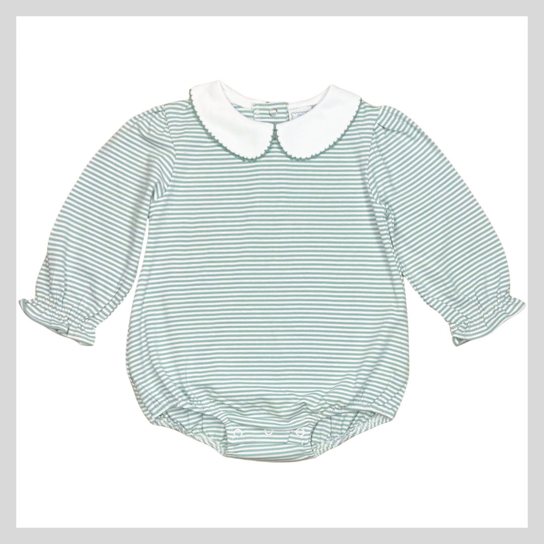 LONG SLEEVE COLLARED STRIPED BABY BUBBLE SAGE