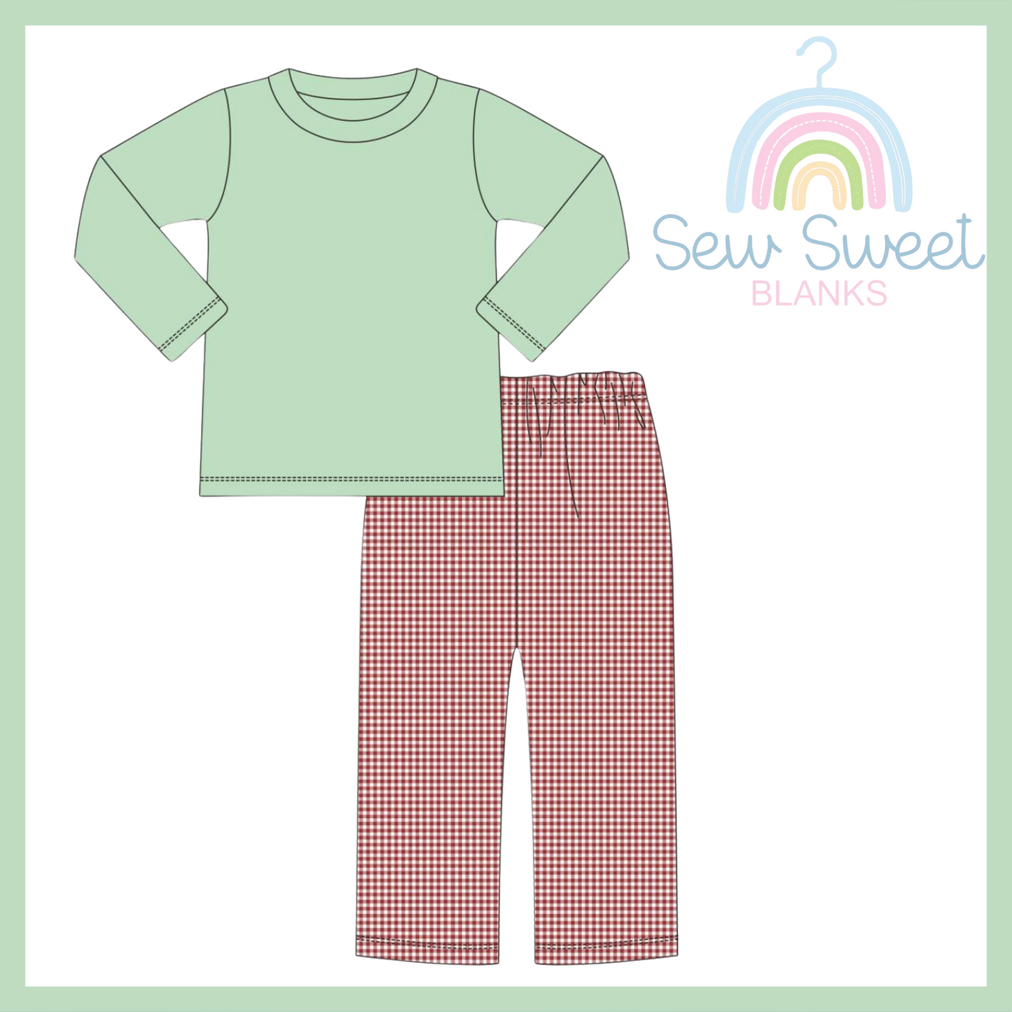 BOY SAGE SHIRT AND RED GINGHAM PANT SET