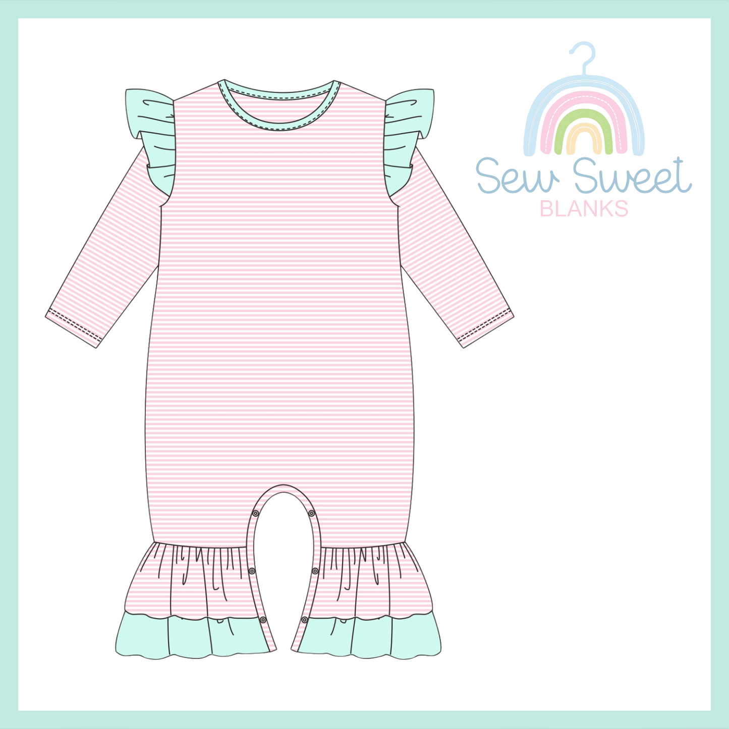 PINK & MINT GIRL RUFFLE LONG SLEEVE ROMPER