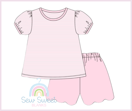 Stripe Scalloped Shirt/Short Set