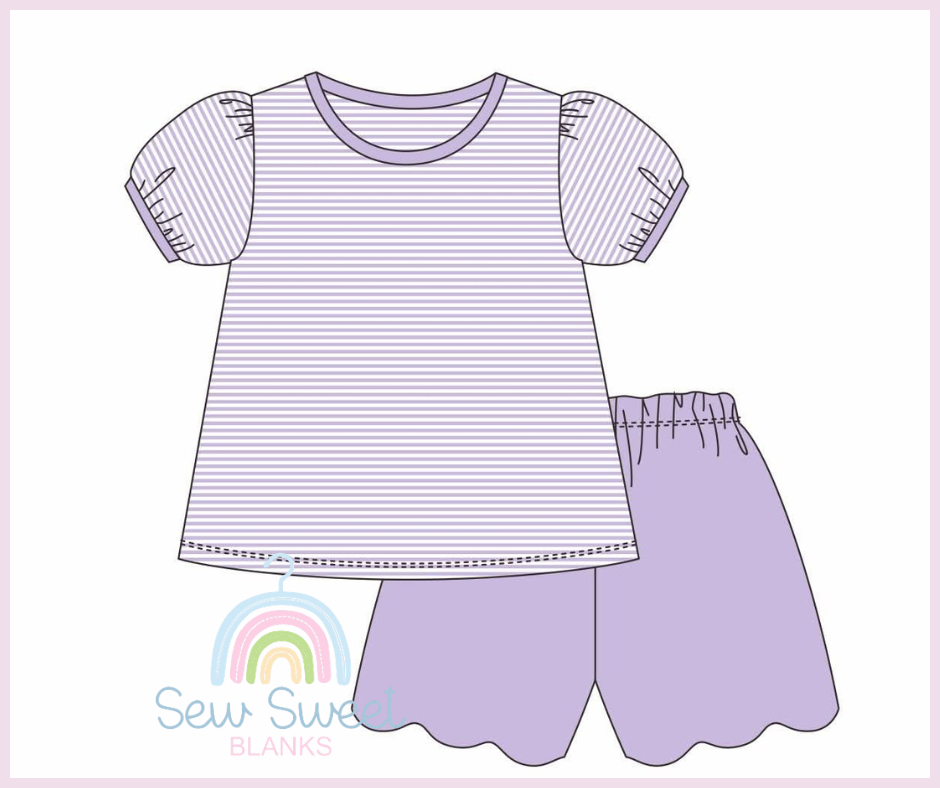 Stripe Scalloped Shirt/Short Set