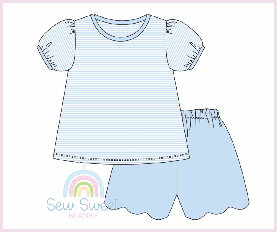 Stripe Scalloped Shirt/Short Set