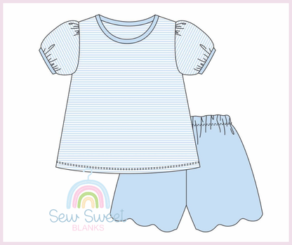 Stripe Scalloped Shirt/Short Set