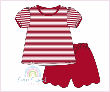 Stripe Scalloped Shirt/Short Set
