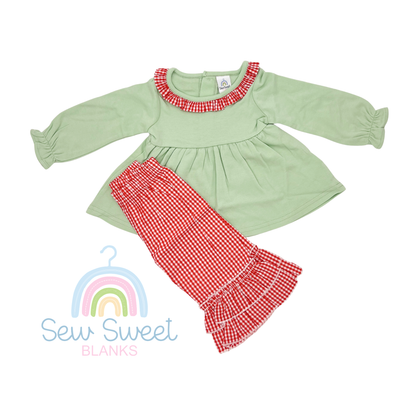 GIRL SAGE TUNIC AND RED RUFFLE PANTS SET