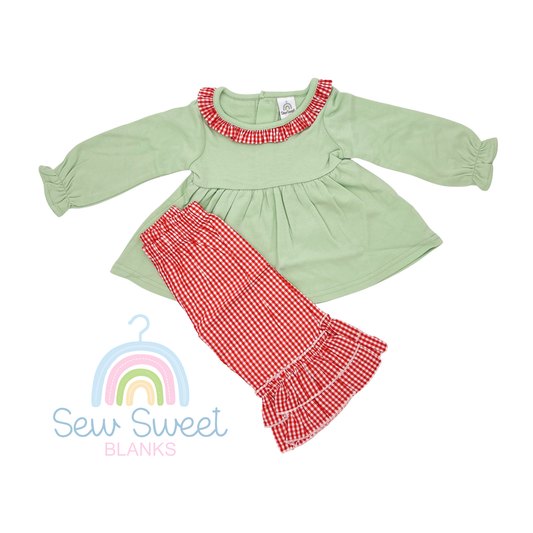 GIRL SAGE TUNIC AND RED RUFFLE PANTS SET