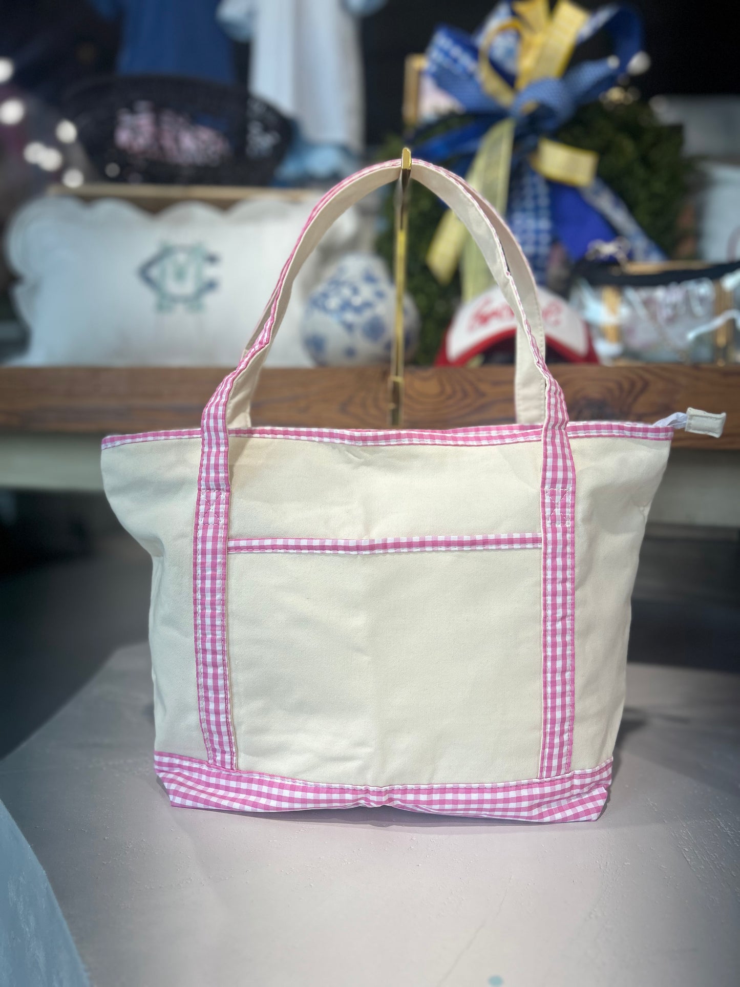 Gingham Trim Everyday Tote Bags