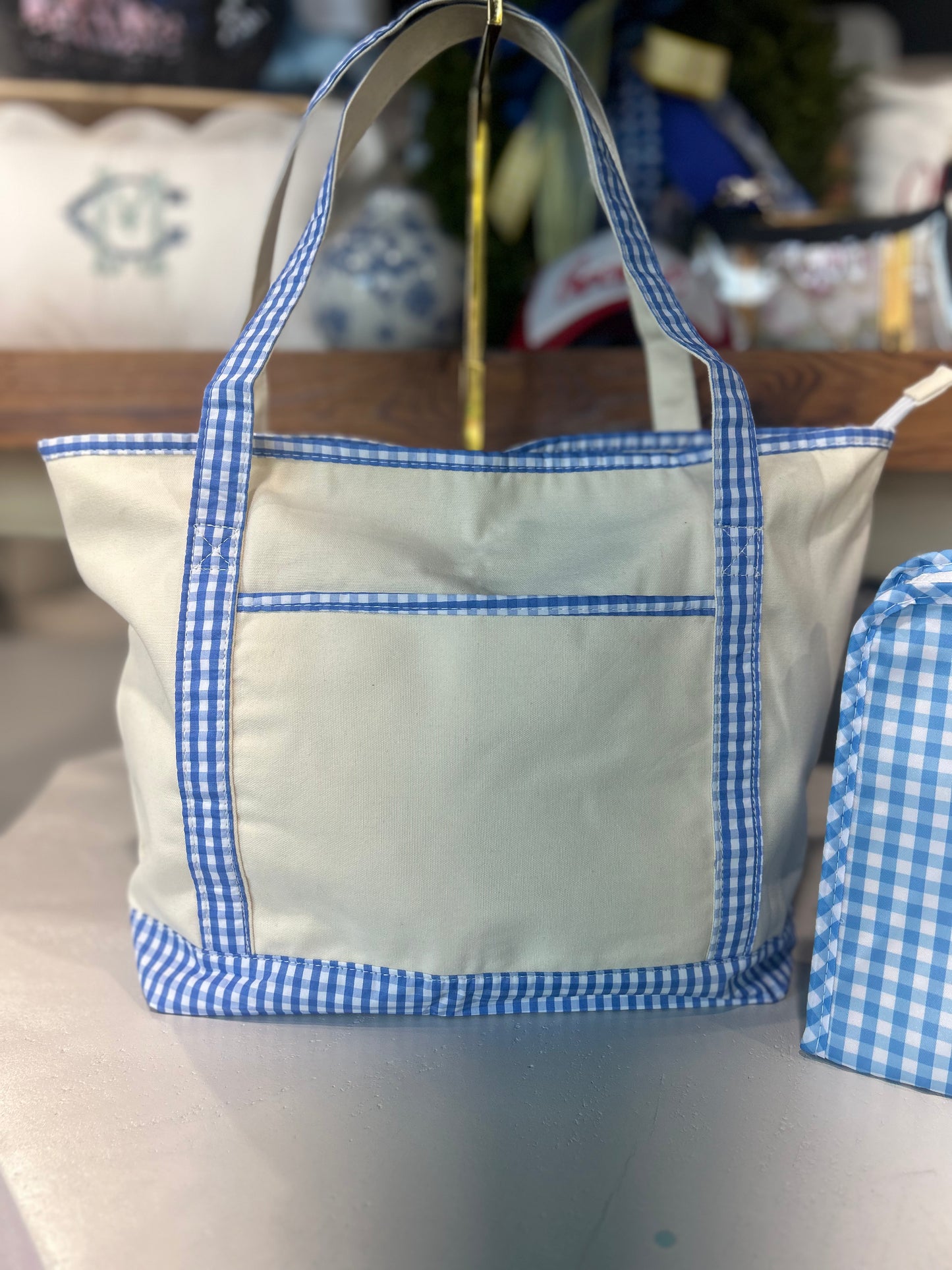 Gingham Trim Everyday Tote Bags