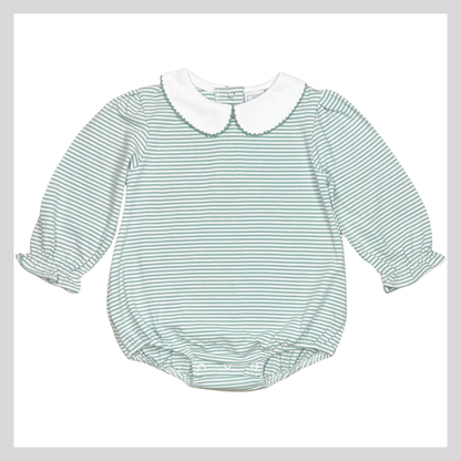 LONG SLEEVE COLLARED STRIPED BABY BUBBLE SAGE
