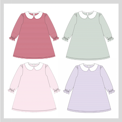 LONG SLEEVE COLLARED STRIPED DRESS