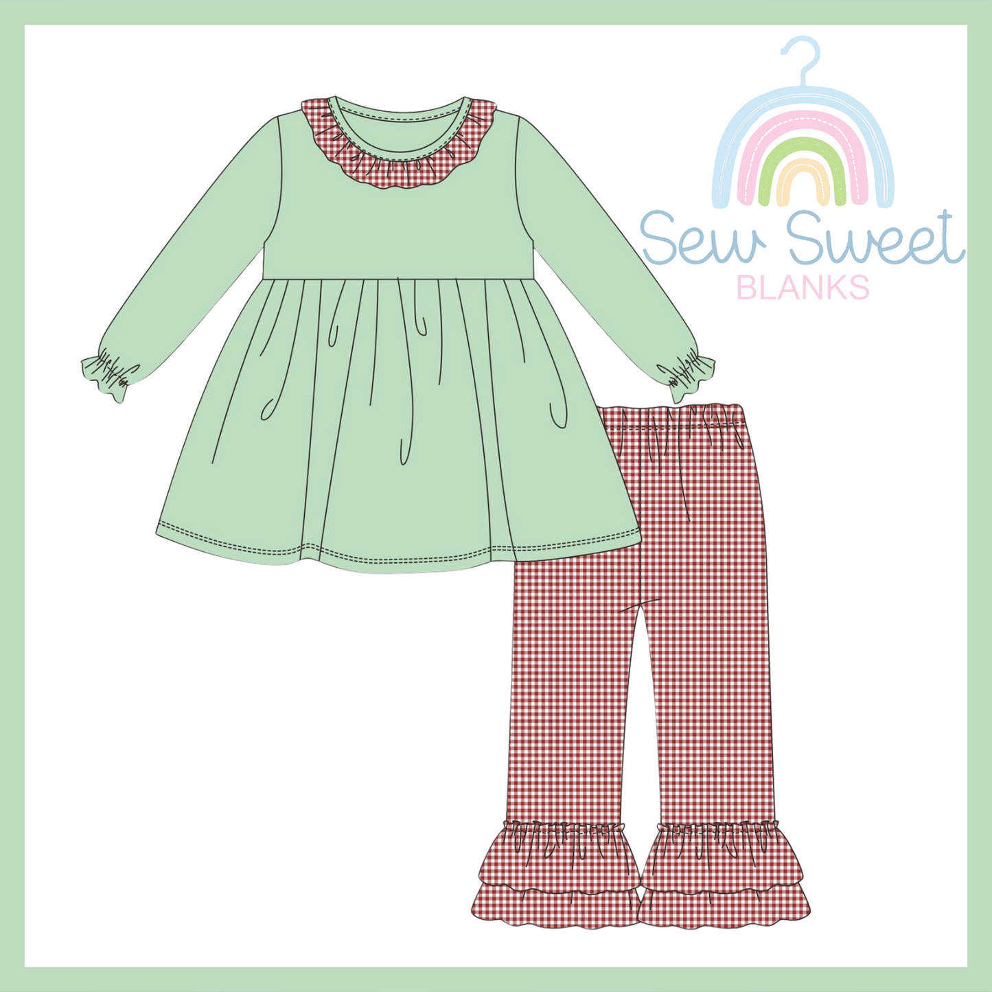 GIRL SAGE TUNIC AND RED RUFFLE PANTS SET