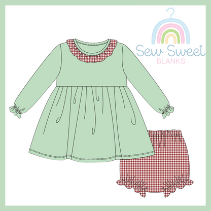 GIRL LONG SLEEVE TUNIC AND RED GINGHAM BLOOMERS