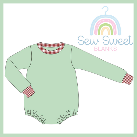 UNISEX LONG SLEEVE SAGE BUBBLE with red gingham trim