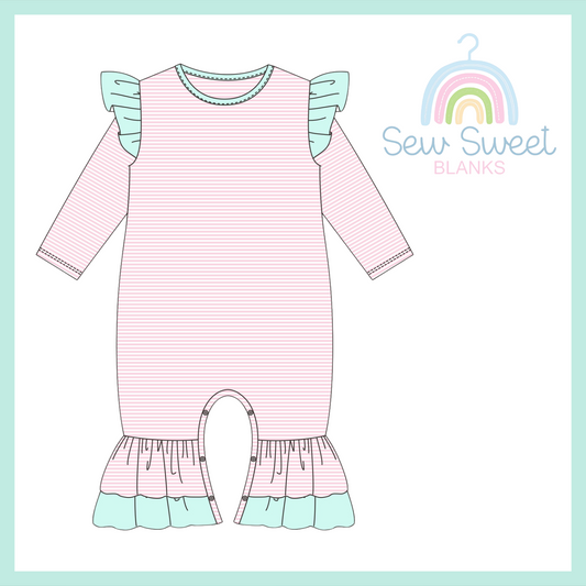 PINK & MINT GIRL RUFFLE LONG SLEEVE ROMPER
