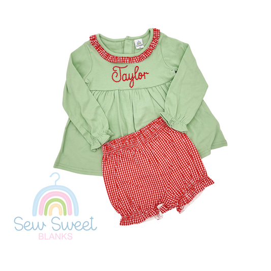 GIRL LONG SLEEVE TUNIC AND RED GINGHAM BLOOMERS