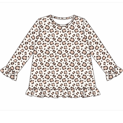 LONG SLEEVE RUFFLE LEOPARD SHIRT