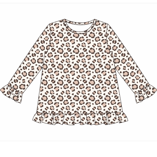 LONG SLEEVE RUFFLE LEOPARD SHIRT