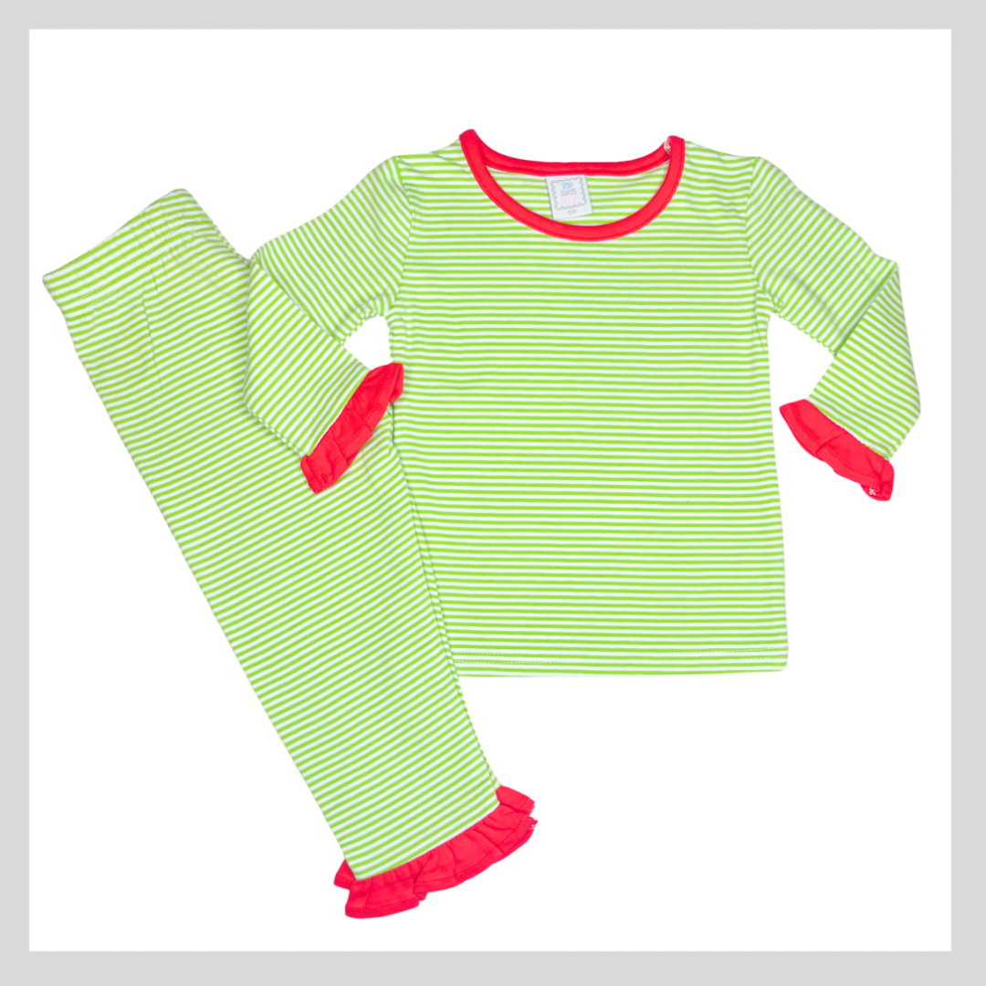 CHRISTMAS RUFFLE STRIPED PAJAMAS