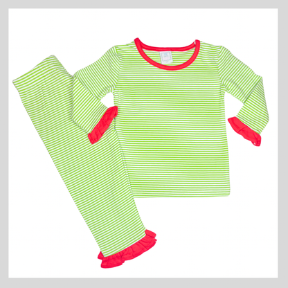 CHRISTMAS RUFFLE STRIPED PAJAMAS