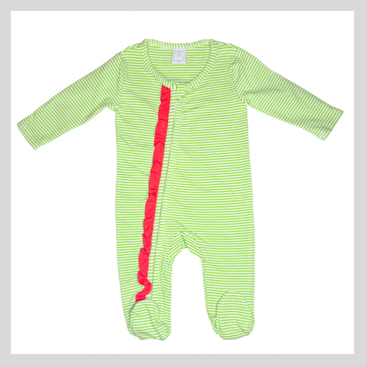 CHRISTMAS RUFFLED STRIPED FOOTED PAJAMAS